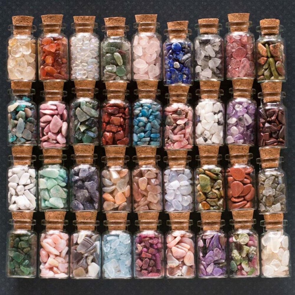 Mini Crystal Chips in Apothecary Bottles - Set of 4 Bottles for $18